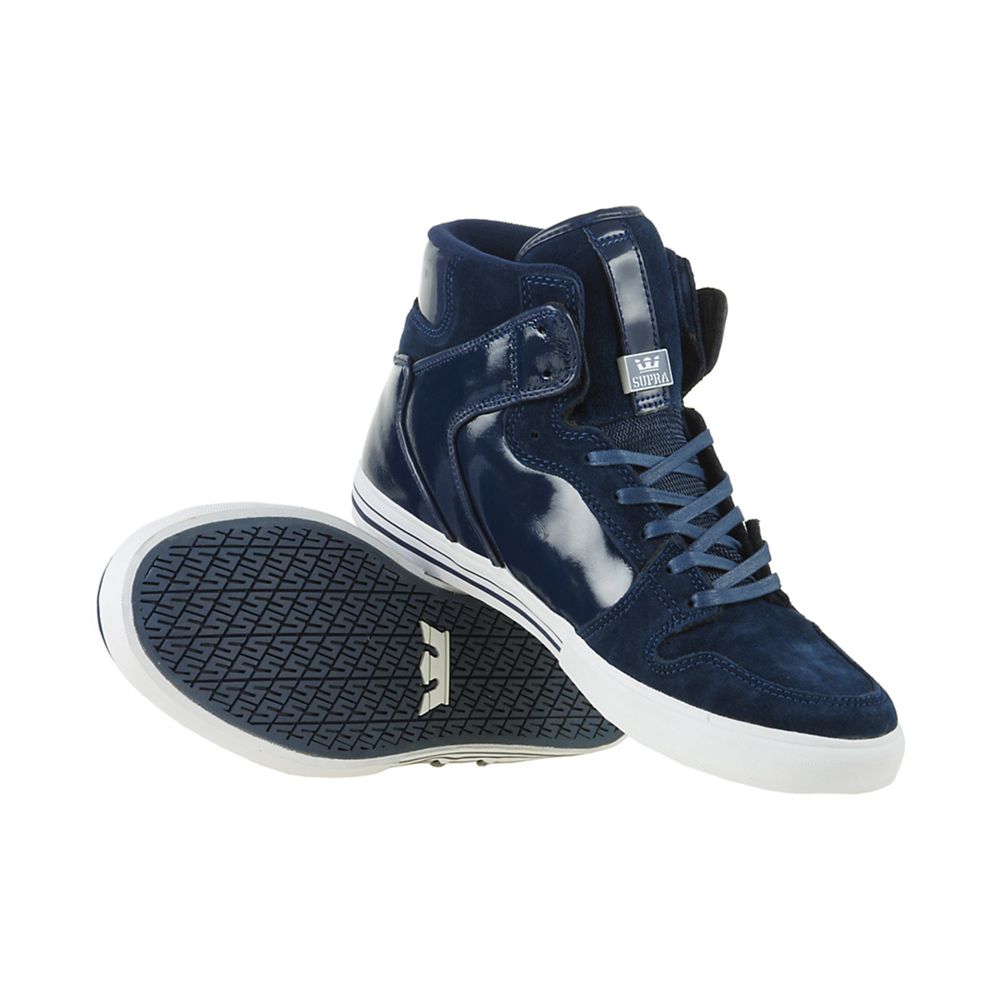 Baskets Montantes Supra Vaider Bleu Marine Navy Suede/Patent Femme | UHZ-22451956